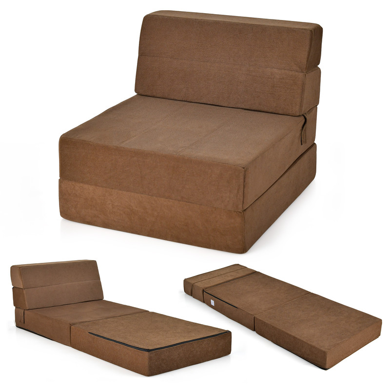 Tri-fold Folding Sleeper Sofa Bed Chair Convertible Lounge Couch for Living Room & Bedroom Guest Use