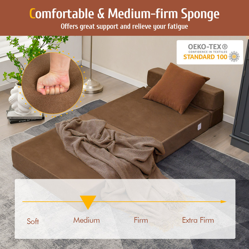 Tri-fold Folding Sleeper Sofa Bed Chair Convertible Lounge Couch for Living Room & Bedroom Guest Use