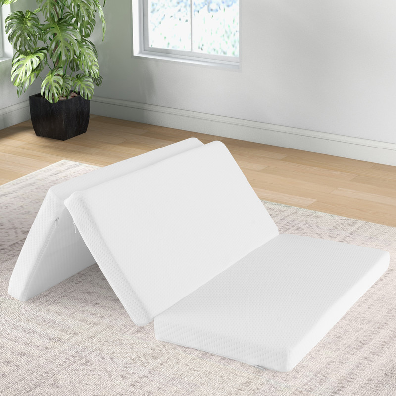 Portable Tri-Fold Pack and Play Mattress Pad with Gel-Infused Memory Foam, Breathable, Washable, Dual-Sided Baby Travel