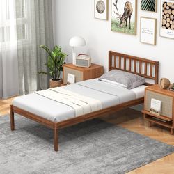 twin/full/queen size wood bed frame with headboard & slat support, no box spring needed, platform design with storage