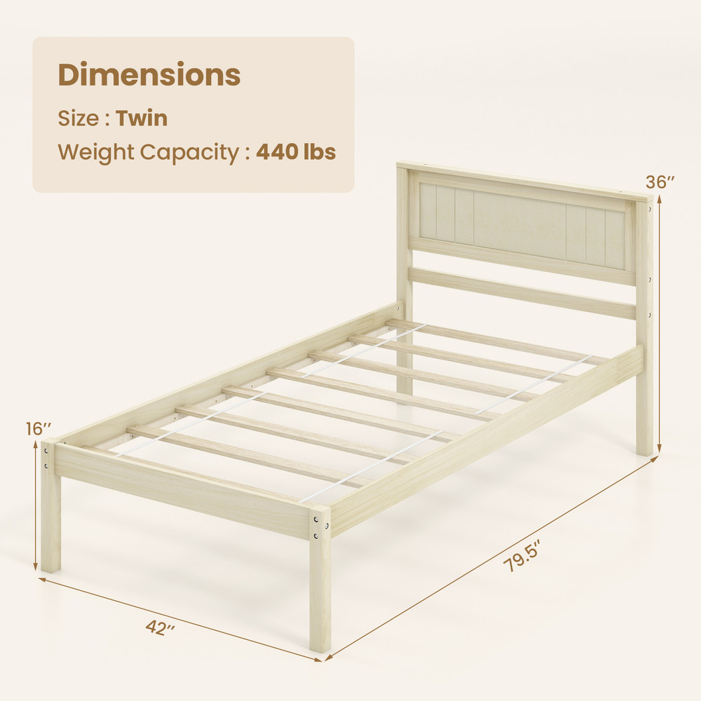 Twin/Full/Queen Size Wooden Bed Frame with Headboard and Slat Support, No Box Spring Needed, Platform Bed