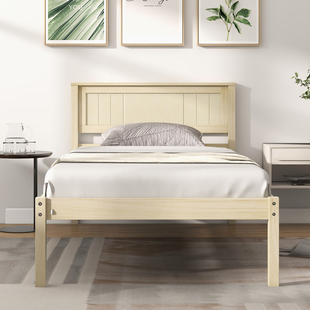 Twin/Full/Queen Size Wooden Bed Frame with Headboard and Slat Support, No Box Spring Needed, Platform Bed