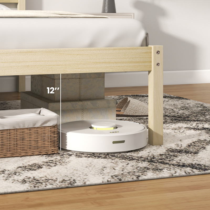 Twin/Full/Queen Size Wooden Bed Frame with Headboard and Slat Support, No Box Spring Needed, Platform Bed