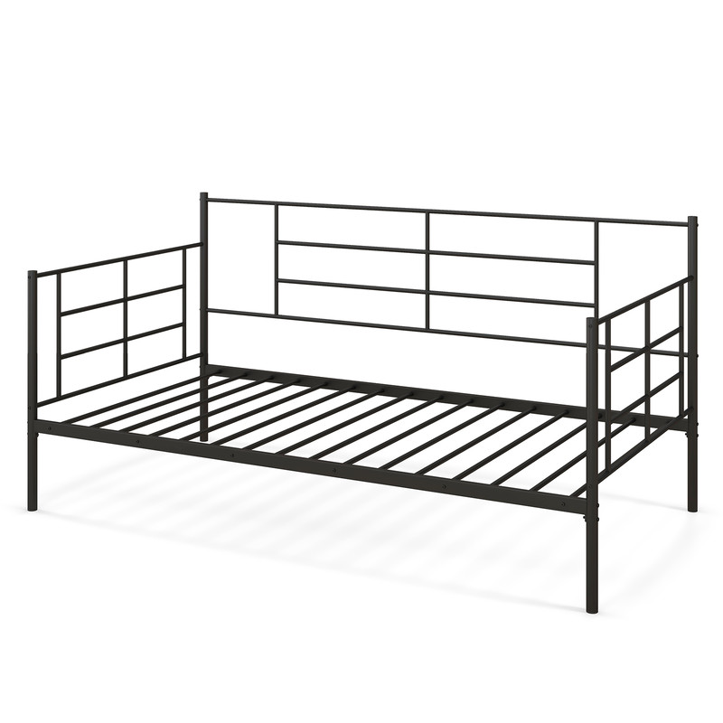 Twin Size Metal Daybed Sofa Bed Frame with Armrests and Backrest, Modern Guest Bed with Storage Space for Living Room