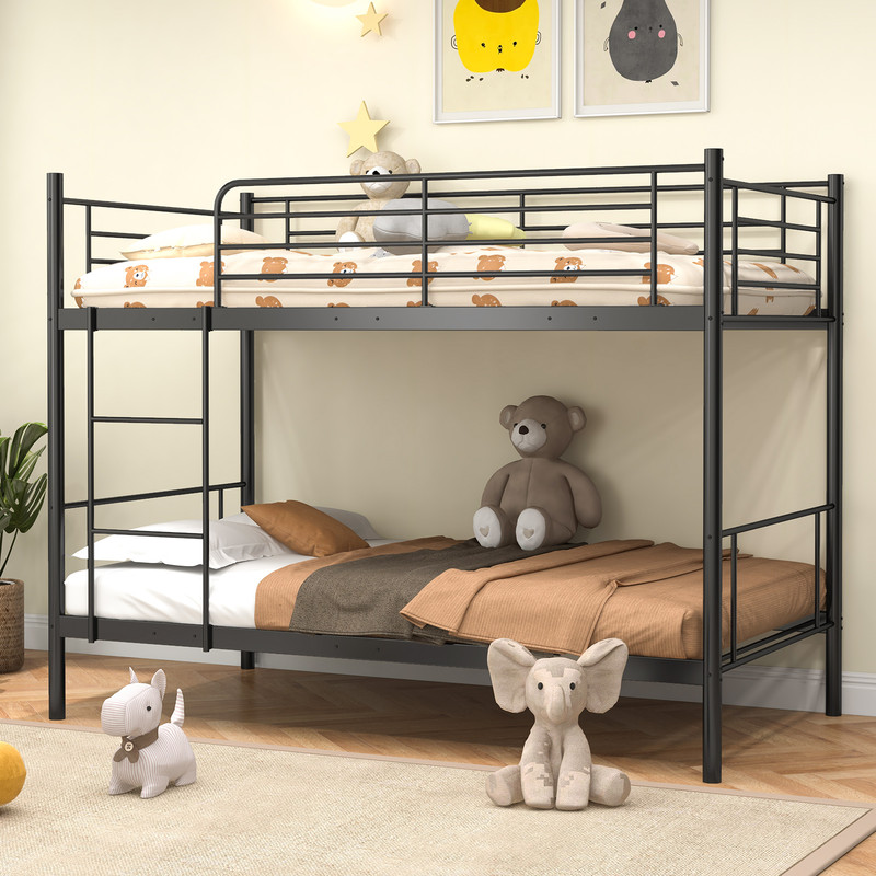 Twin Over Twin Metal Bunk Bed with Ladder and Full-length Guardrails, Heavy Duty Frame for Kids, Teens, Dorm