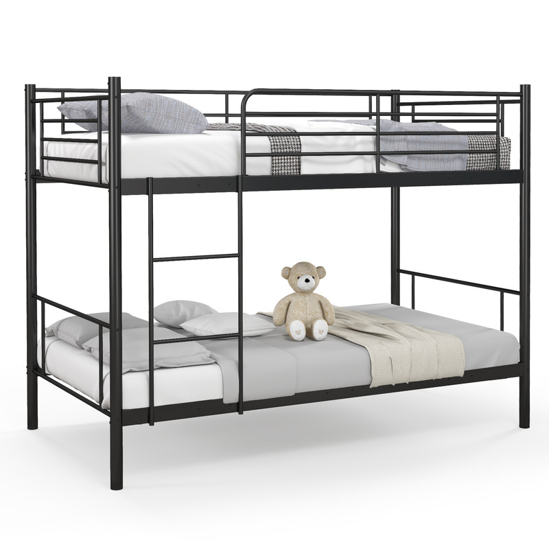 Twin Over Twin Metal Bunk Bed with Ladder and Full-length Guardrails, Heavy Duty Frame for Kids, Teens, Dorm