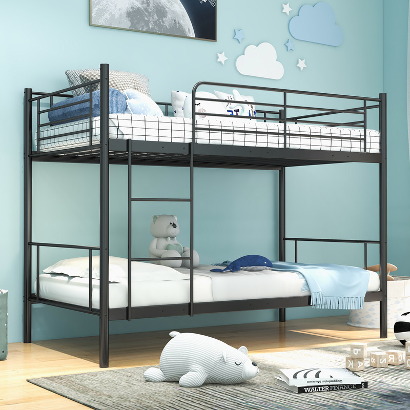Twin Over Twin Metal Bunk Bed with Ladder and Full-length Guardrails, Heavy Duty Frame for Kids, Teens, Dorm