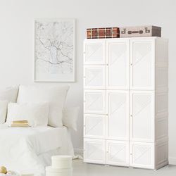 foldable armoire wardrobe closet with 10 cubes, portable storage cabinet with hanging rods, dustproof magnet doors