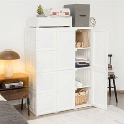 clothes foldable armoire wardrobe closet with 12 cubby storage, portable collapsible organizer with hanging rods for bed