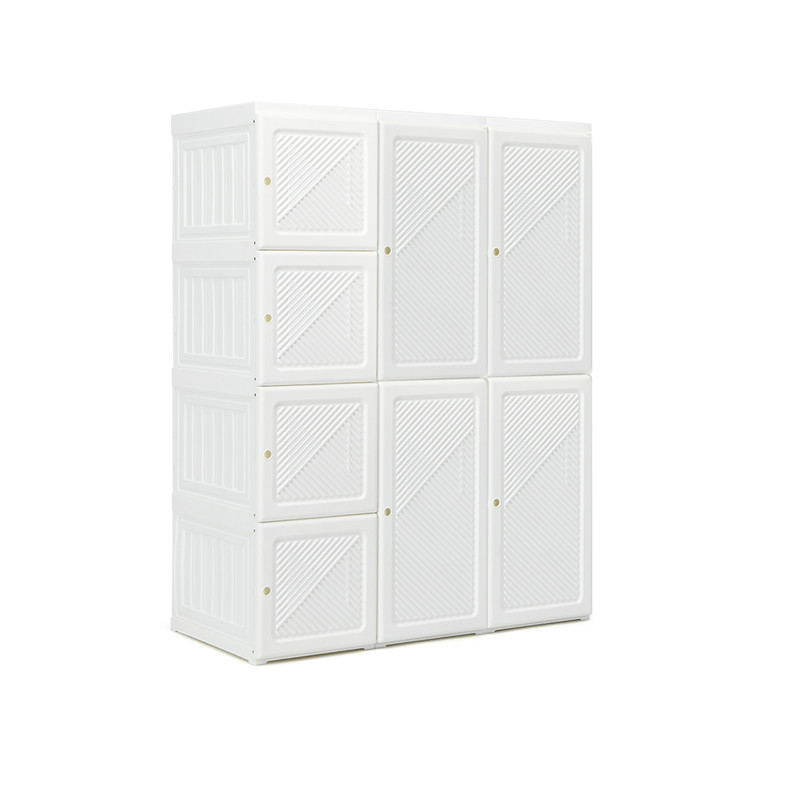 Foldable Closet Clothes Organizer with 8 Cubby Storage, Portable Wardrobe Cabinet with Hanging Rods & Magnet Doors