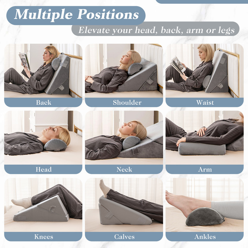 3 Pieces Bed Wedge Pillow Set with Air Memory Foam, Orthopedic Adjustable Wedge for Acid Reflux, Leg Elevation