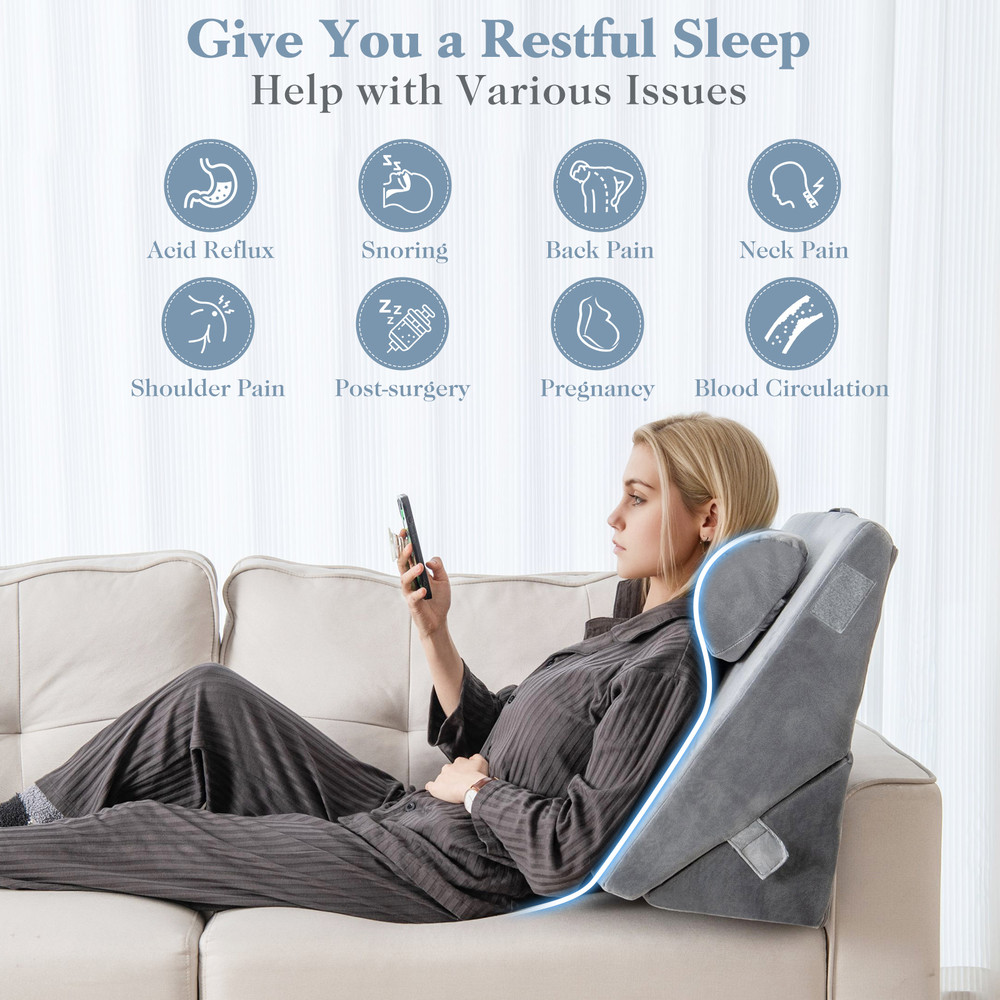 3 Pieces Bed Wedge Pillow Set with Air Memory Foam, Orthopedic Adjustable Wedge for Acid Reflux, Leg Elevation