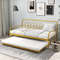 Twin Size Golden Metal Daybed with Trundle and Lockable Wheels, Convertible Sofa Bed for Guest Room, Living Room