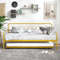 Twin Size Golden Metal Daybed with Trundle and Lockable Wheels, Convertible Sofa Bed for Guest Room, Living Room