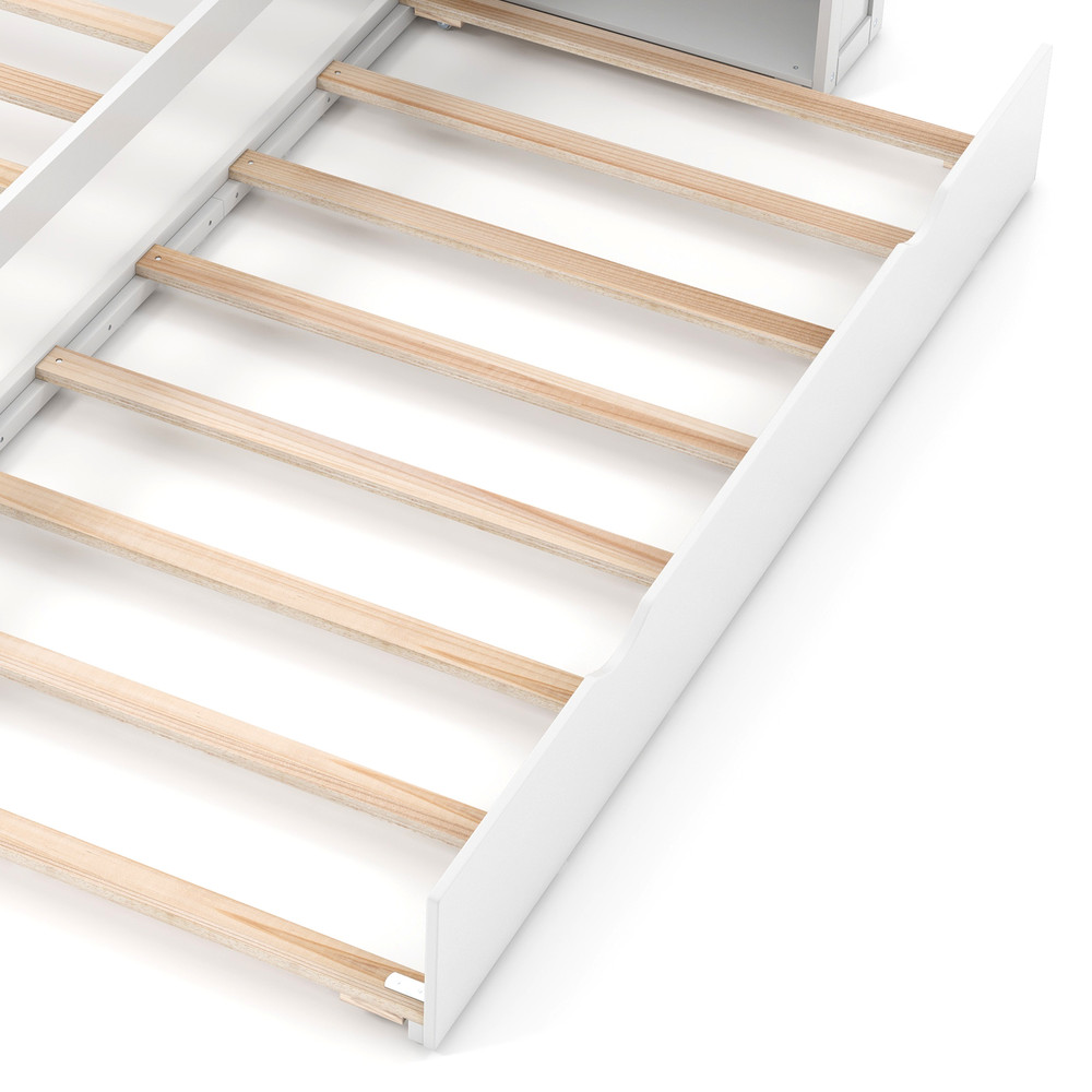 Twin Full Kids Wooden Platform Bed With Trundle Storage Headboard Mobile Bookshelves SpaceSaving C 6