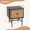 Black MidCentury Modern Nightstand With Sliding Door Storage Small Bedside End Table With Cabinet F 7