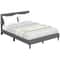 Queen Size Upholstered Platform Bed with Button Headboard and Wood Slat Support, Modern Linen Fabric Frame with Storage
