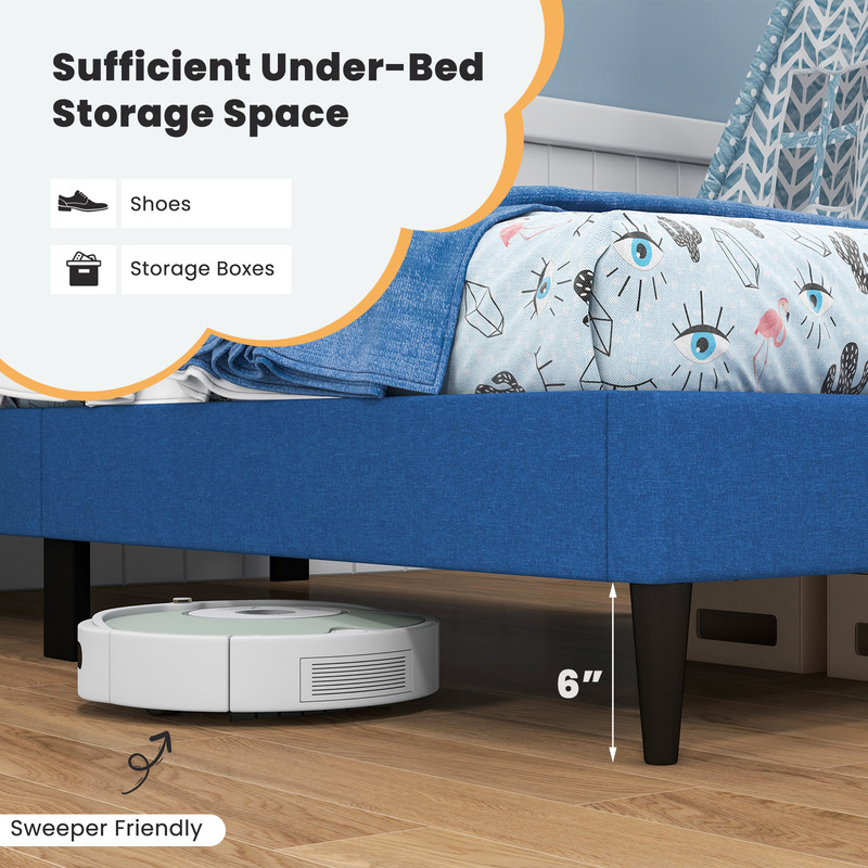 Twin Size Upholstered Platform Bed with Button Tufted Linen Headboard, No Box Spring Needed, Storage Space