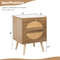 Set of 2 Rattan Nightstands with 2 Drawers and Solid Wood Legs – Modern Boho Bedside Tables for Bedroom & Living Room