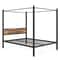 Queen Size Canopy Bed Frame with Under Bed Storage and Rustic Headboard – Metal 4-Post Platform Bed for Modern Bedrooms