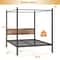 Queen Size Canopy Bed Frame with Under Bed Storage and Rustic Headboard – Metal 4-Post Platform Bed for Modern Bedrooms
