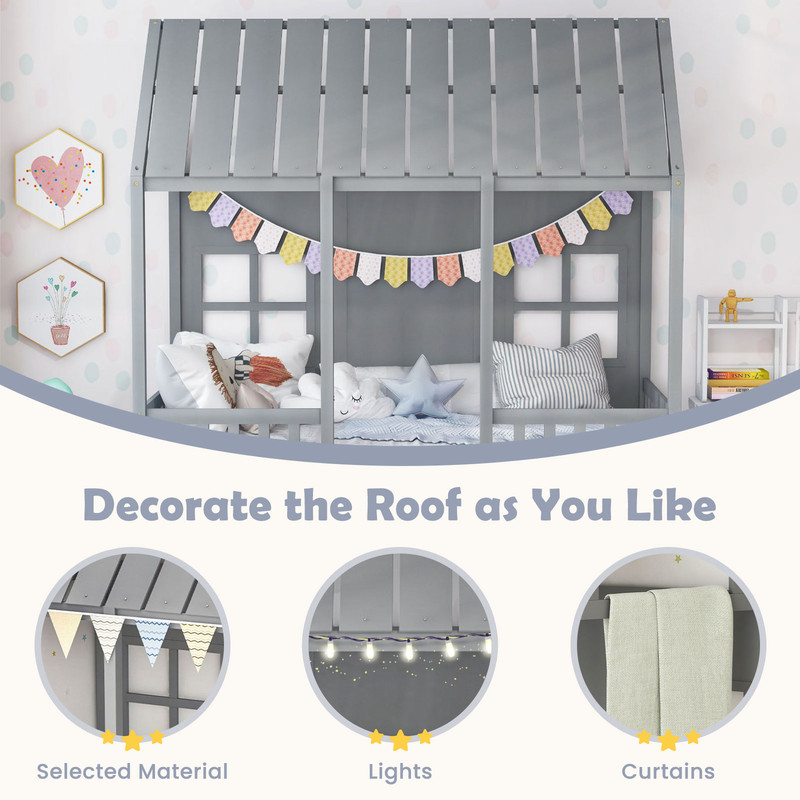 Twin Size House Bed Frame With Trundle 82 Inch Tall Roof  Playful Design 2