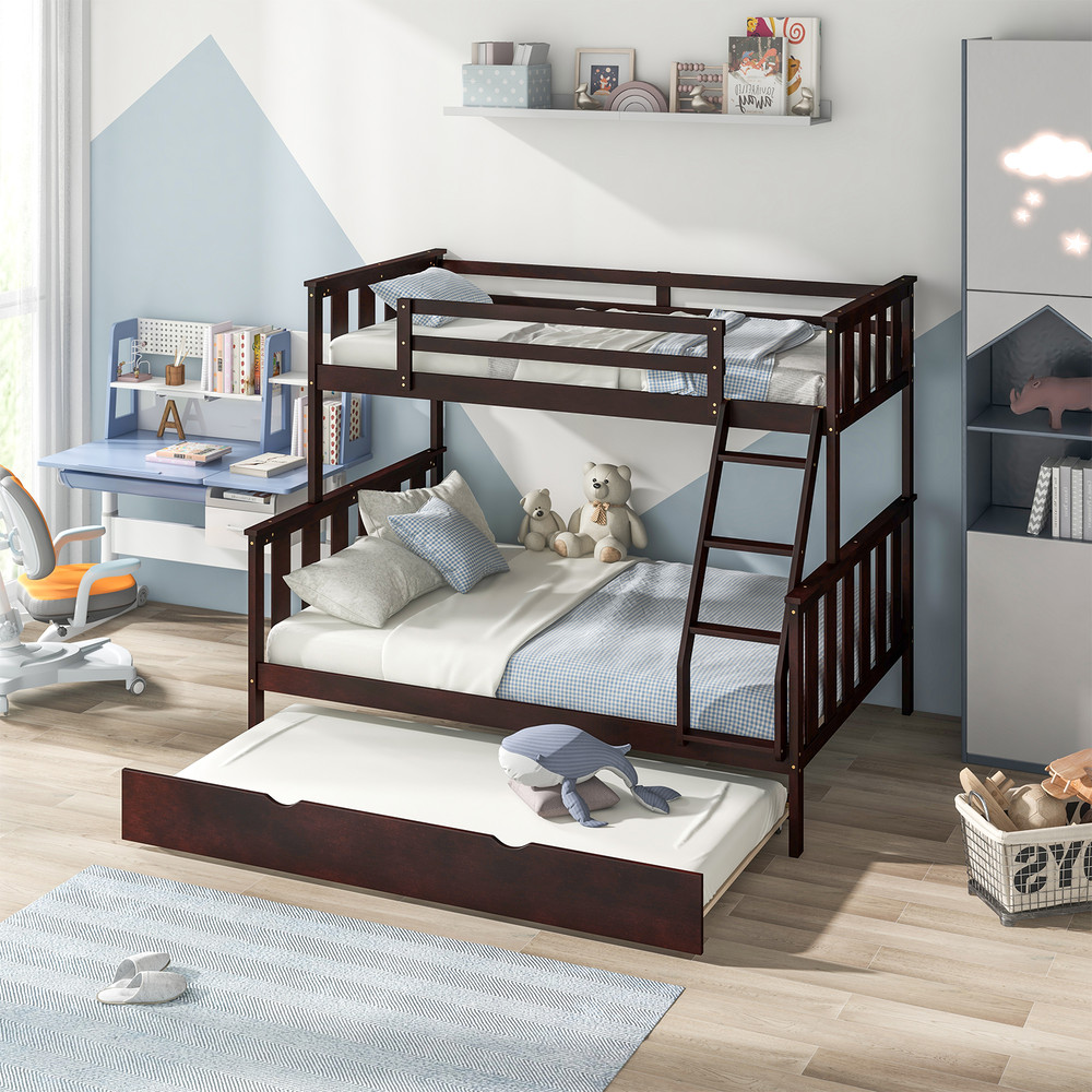 3-in-1 Twin Over Full Bunk Bed with Trundle & Ladder, Space-Saving Triple Sleeper