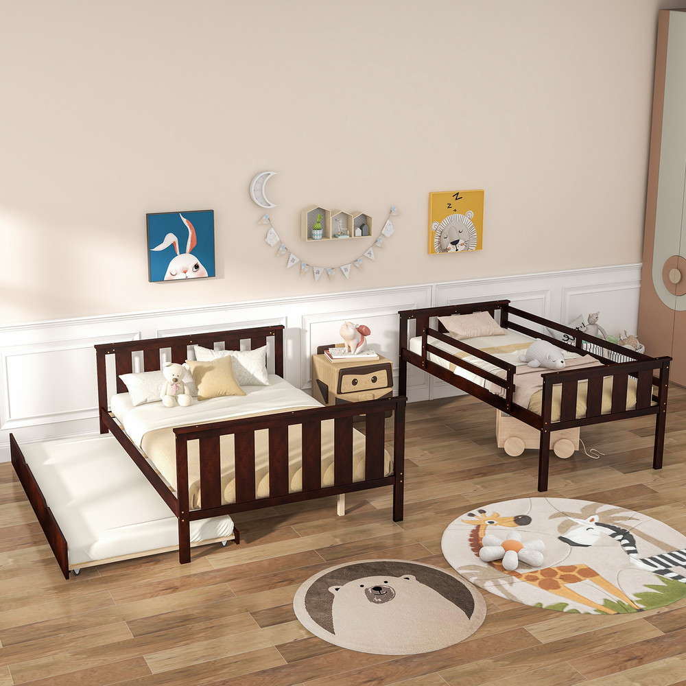 3-in-1 Twin Over Full Bunk Bed with Trundle & Ladder, Space-Saving Triple Sleeper