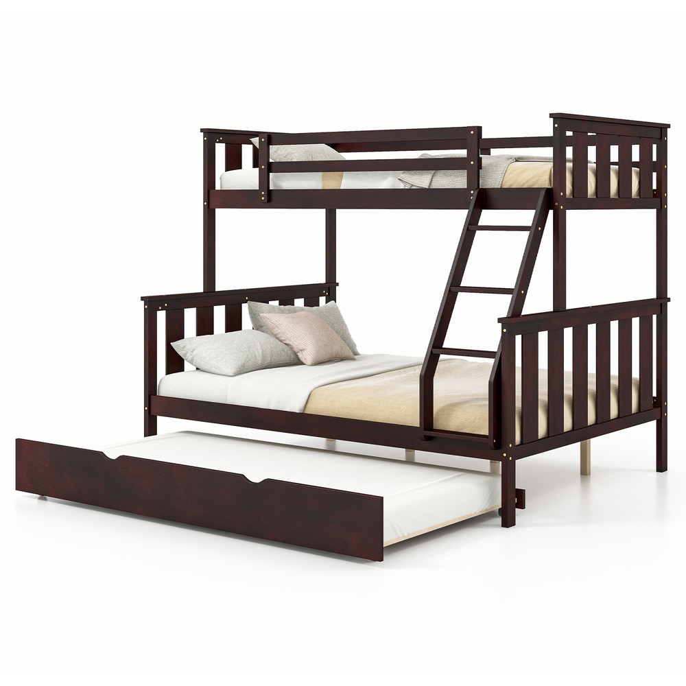 3-in-1 Twin Over Full Bunk Bed with Trundle & Ladder, Space-Saving Triple Sleeper