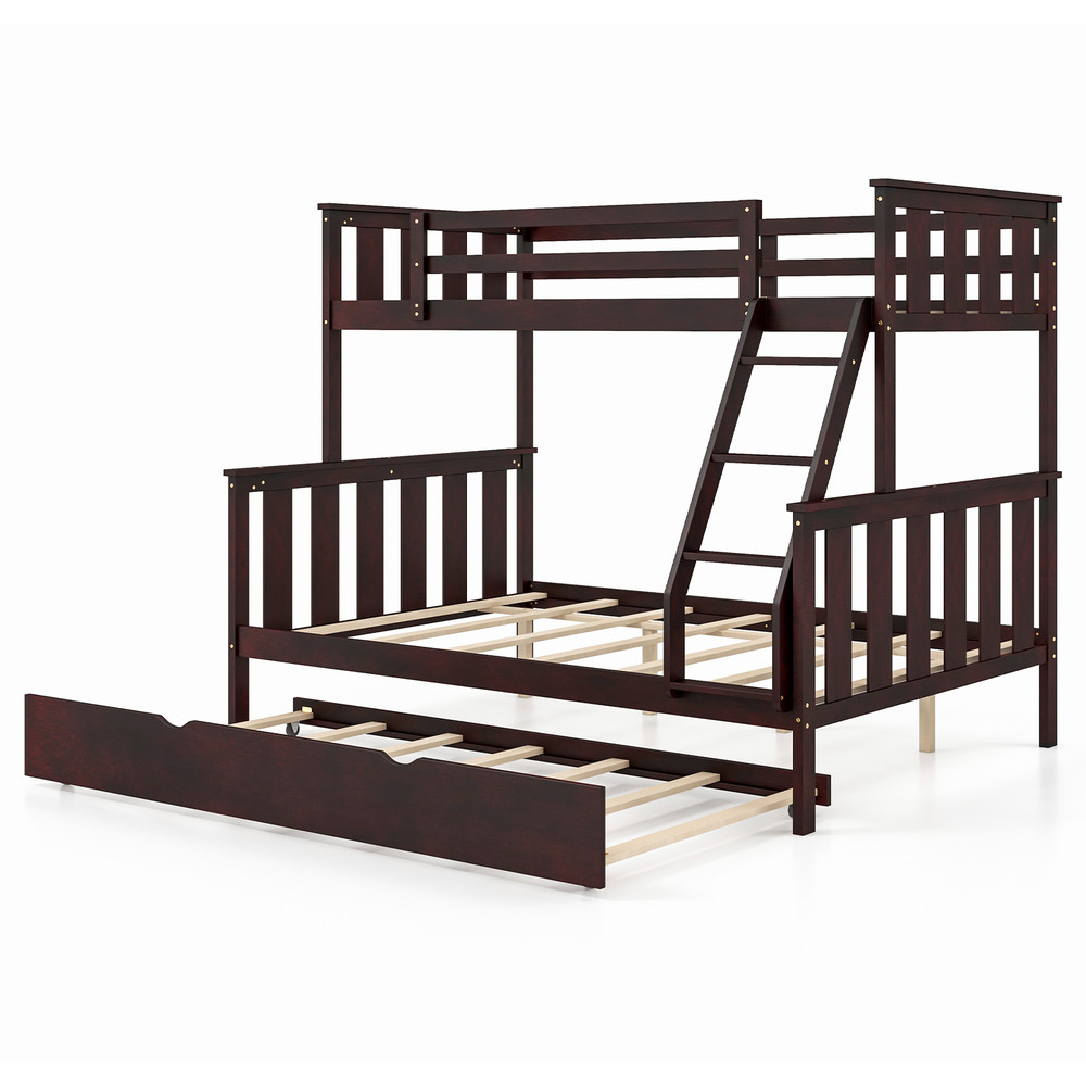 3-in-1 Twin Over Full Bunk Bed with Trundle & Ladder, Space-Saving Triple Sleeper