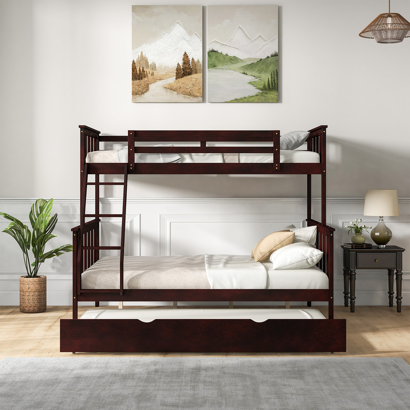 3-in-1 Twin Over Full Bunk Bed with Trundle & Ladder, Space-Saving Triple Sleeper