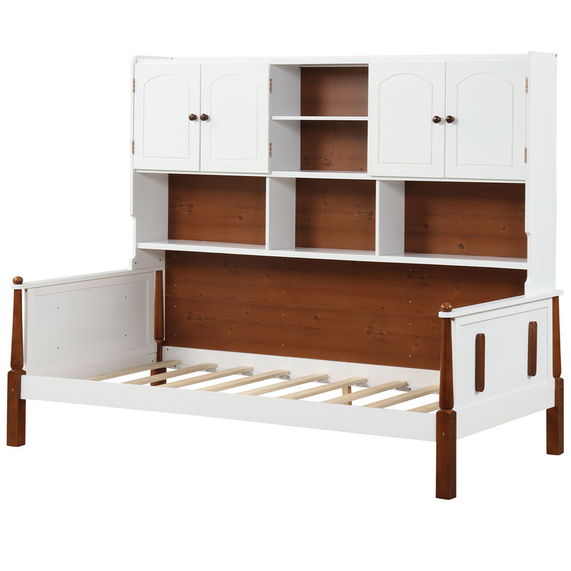 Twin Bed with Bookcase Shelves & Wooden Slat Support, No Box Spring Needed, Storage Bed for Kids, Teens & Guest Bedroom