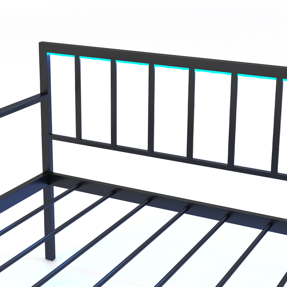 Twin Daybed with Charging Station and LED Lights, Pop-Up Trundle Bed Frame for Kids Teens Adults, Metal Sofa Bed