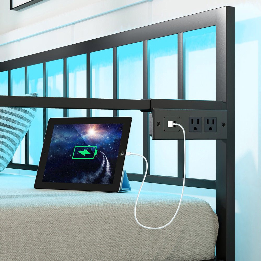 Twin Daybed with Charging Station and LED Lights, Pop-Up Trundle Bed Frame for Kids Teens Adults, Metal Sofa Bed