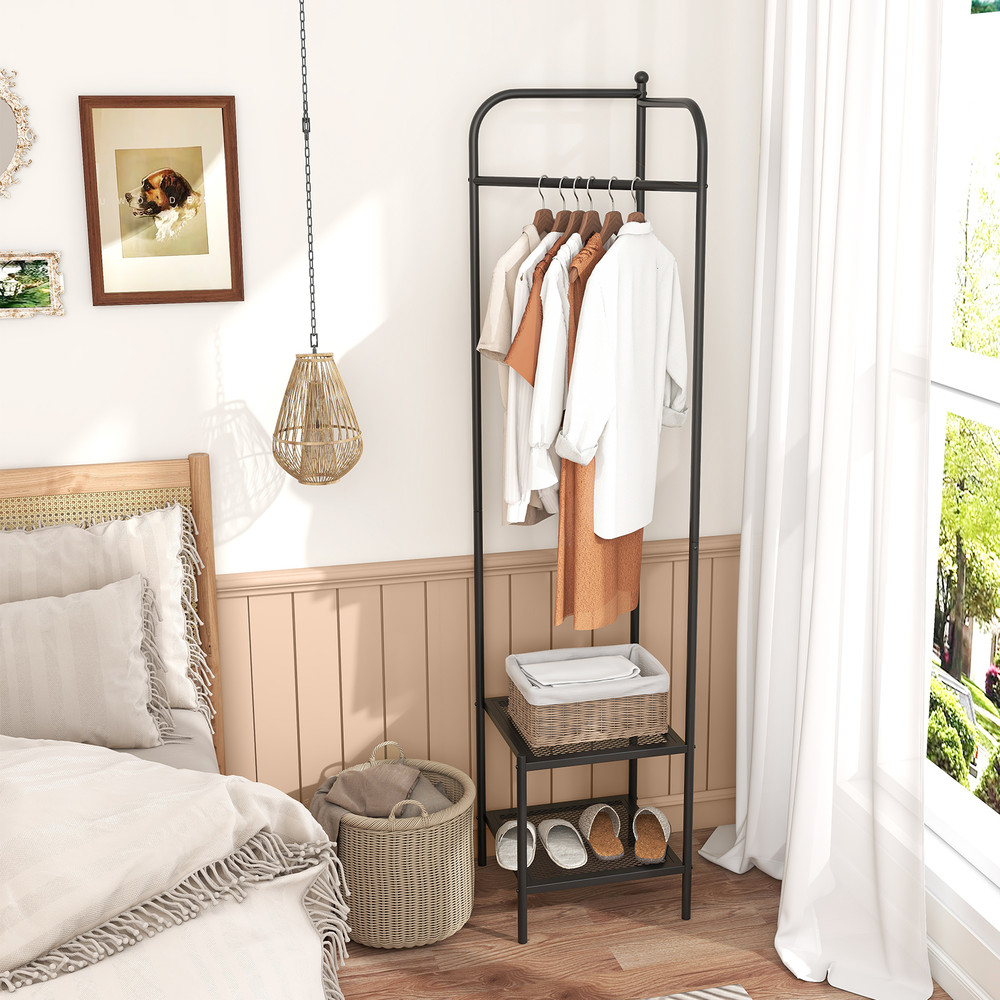 Black Corner Coat Rack With Top Hanger And Mesh Storage Shelves Entryway Hall Tree For Bedroom Livi 5