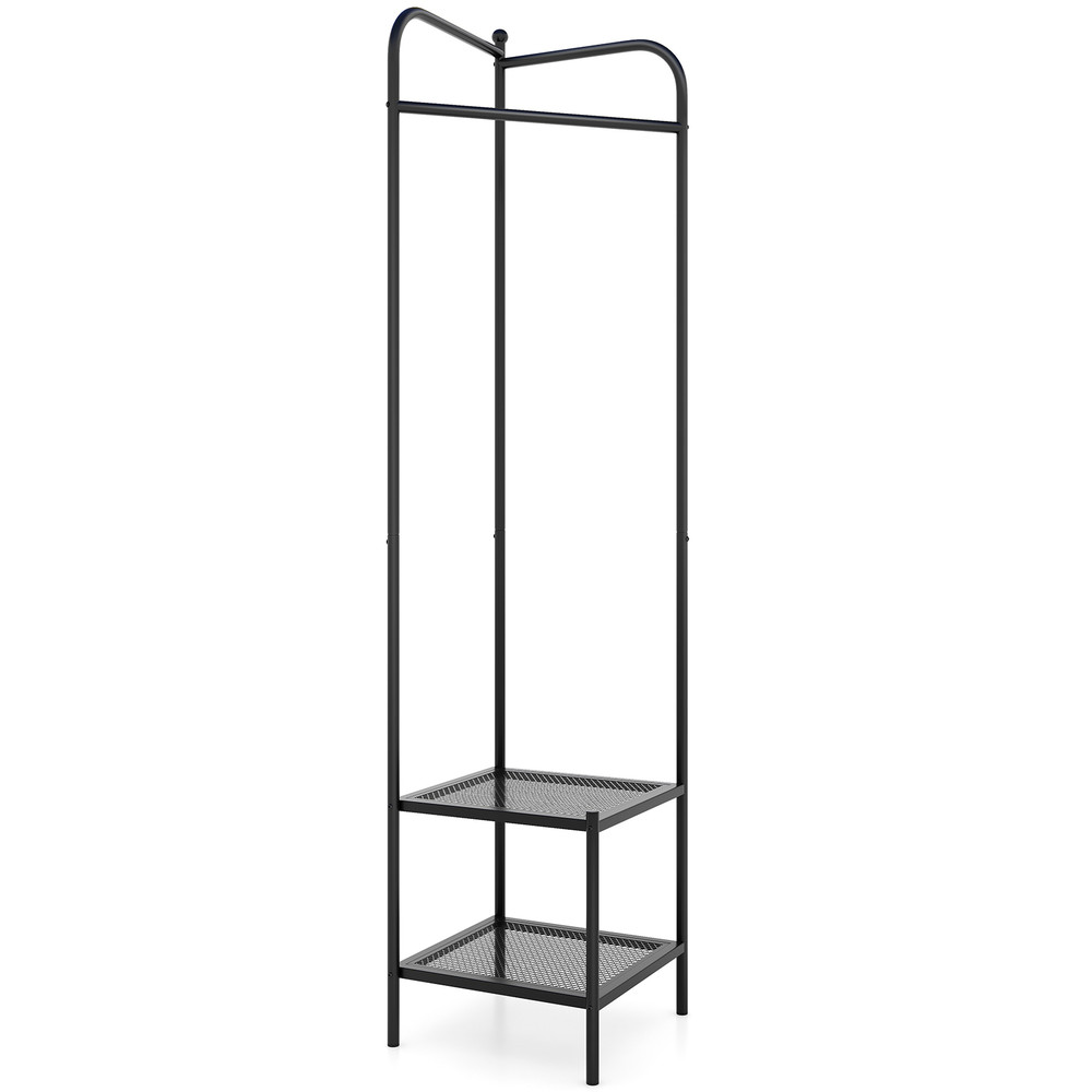 Black Corner Coat Rack With Top Hanger And Mesh Storage Shelves Entryway Hall Tree For Bedroom Livi 0