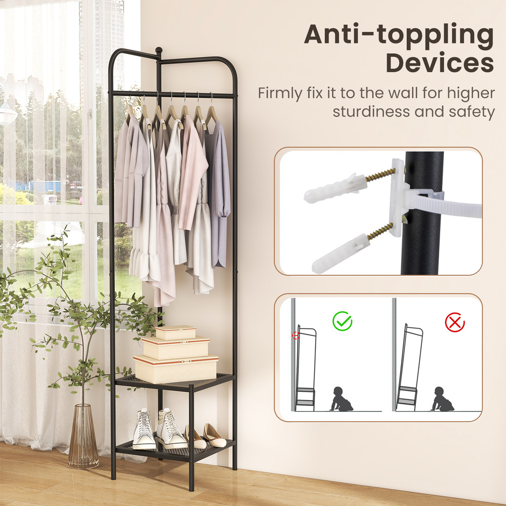 Black Corner Coat Rack With Top Hanger And Mesh Storage Shelves Entryway Hall Tree For Bedroom Livi 3