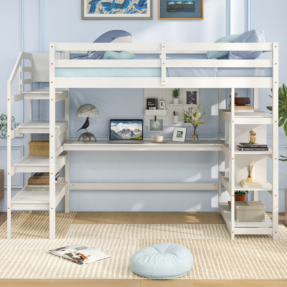 Twin Over Full Bunk Bed With Trundle Ladder SpaceSaving Solid Wood Bunk Bed For Kids 4