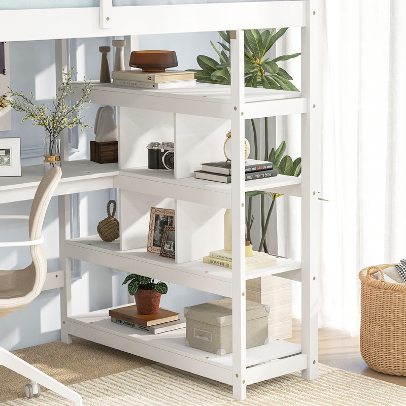 Twin Over Full Bunk Bed With Trundle Ladder SpaceSaving Solid Wood Bunk Bed For Kids 6