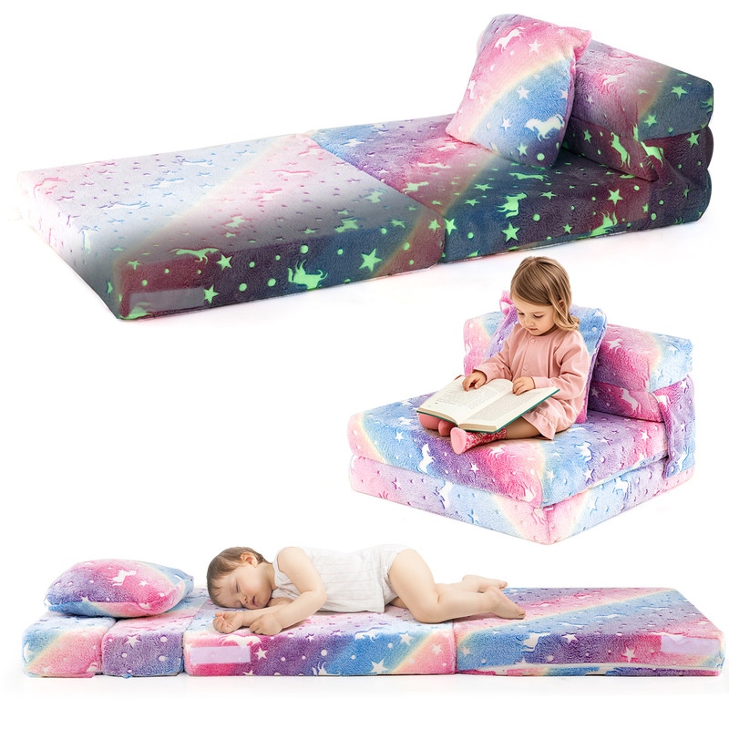 Kids Folding Sofa Bed Floor Mattress Glow In The Dark With PillowMulticolor 0