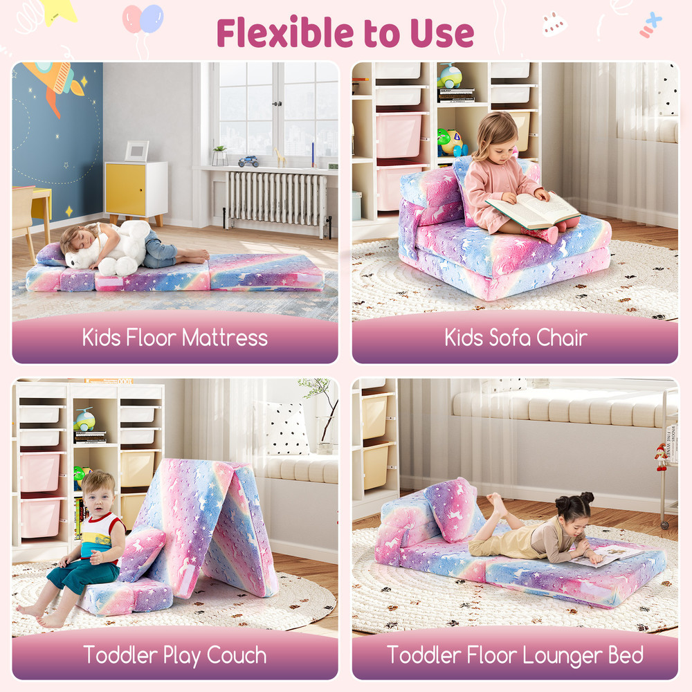 Kids Folding Sofa Bed Floor Mattress Glow In The Dark With PillowMulticolor 6