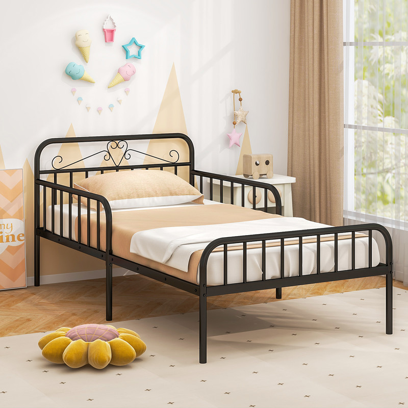 Metal Twin Bed Frame With Headboard And Safety Side Guardrails No Box Spring Needed Underbed Storag 1