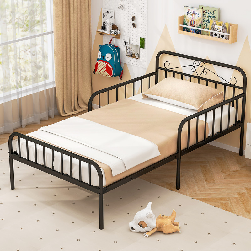 Metal Twin Bed Frame With Headboard And Safety Side Guardrails No Box Spring Needed Underbed Storag 2