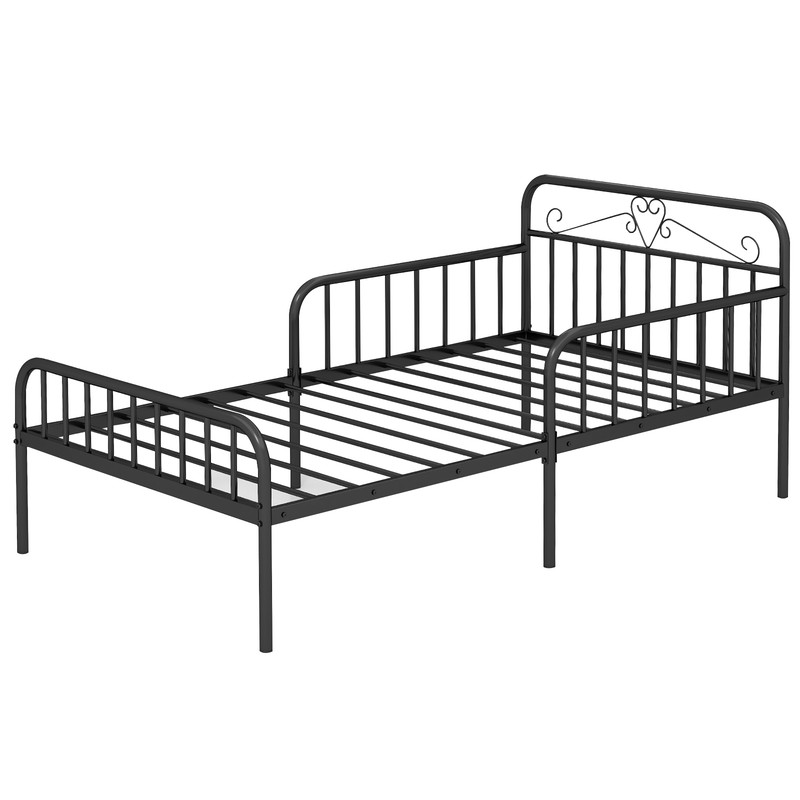 Metal Twin Bed Frame With Headboard And Safety Side Guardrails No Box Spring Needed Underbed Storag 0