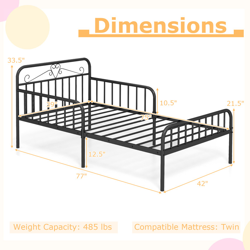 Metal Twin Bed Frame With Headboard And Safety Side Guardrails No Box Spring Needed Underbed Storag 6