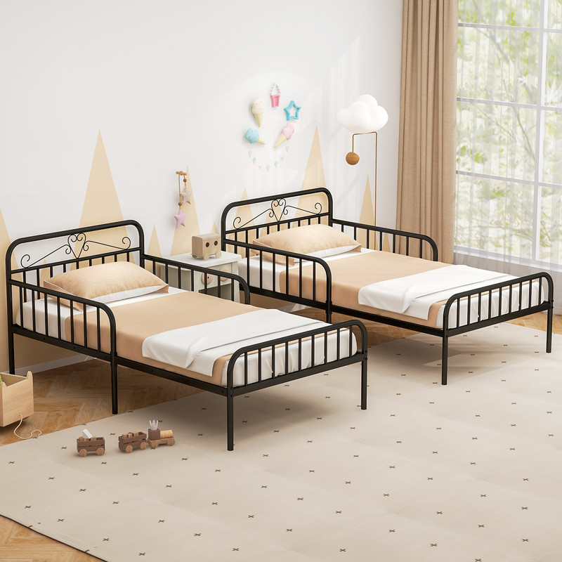 Metal Twin Bed Frame With Headboard And Safety Side Guardrails No Box Spring Needed Underbed Storag 5
