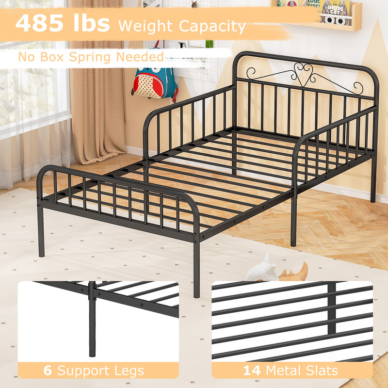 Metal Twin Bed Frame With Headboard And Safety Side Guardrails No Box Spring Needed Underbed Storag 4