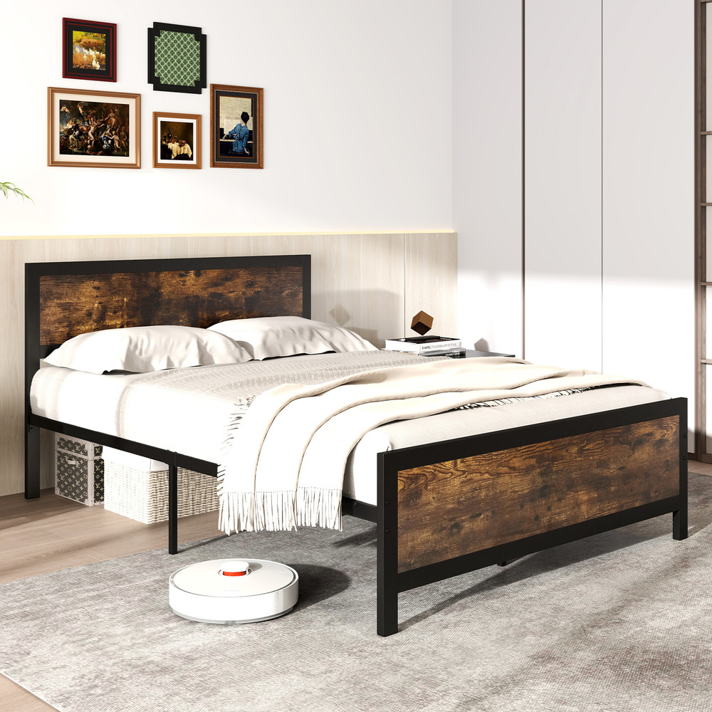 Heavy Duty Metal Bed Frame Full Size With Headboard Footboard Rustic Platform Bed Frame With Under 5