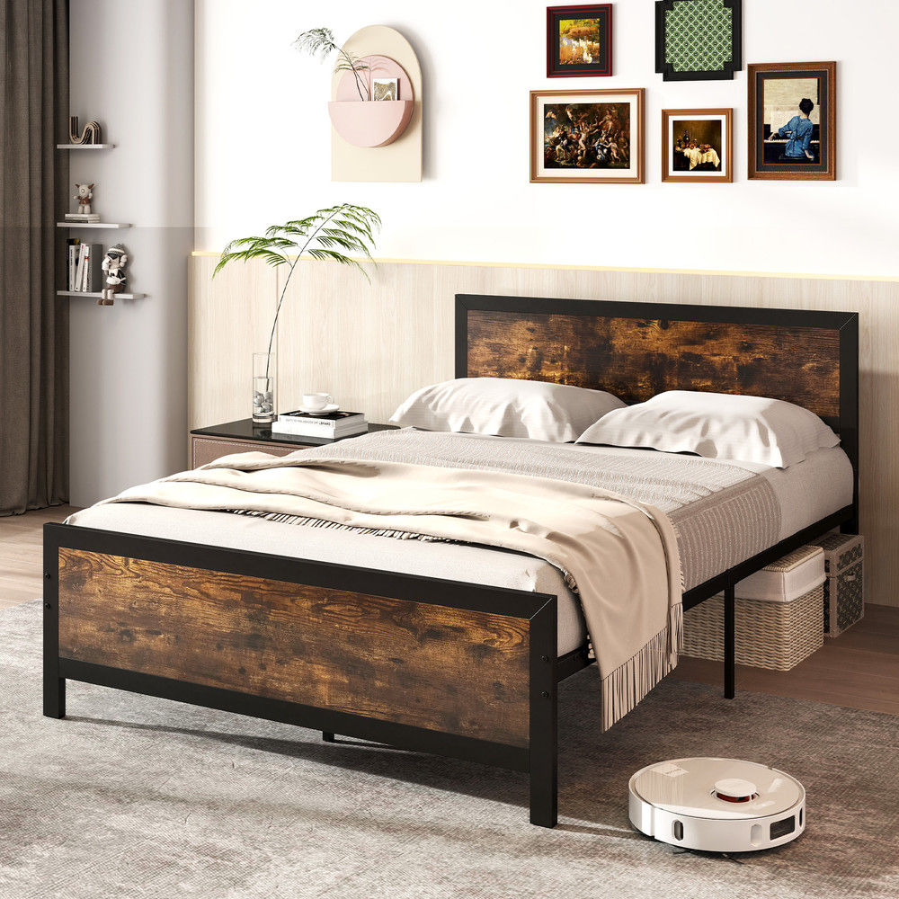 Heavy Duty Metal Bed Frame Full Size With Headboard Footboard Rustic Platform Bed Frame With Under 4