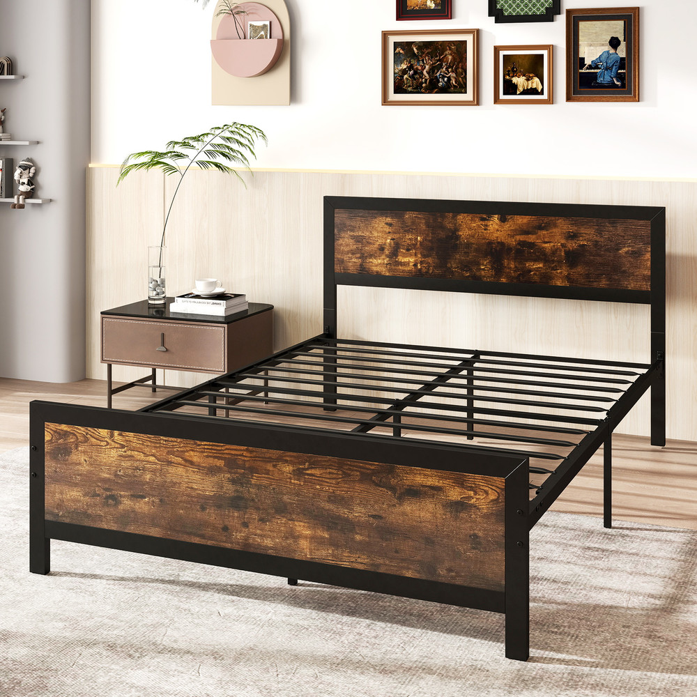Heavy Duty Metal Bed Frame Full Size With Headboard Footboard Rustic Platform Bed Frame With Under 0